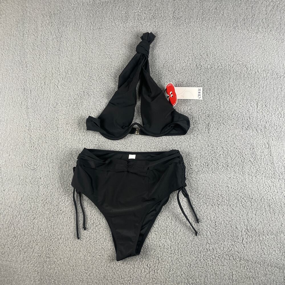 Cider Women's Small Black Polyester Spandex Two Piece Halter Top Bikini Swimsuit